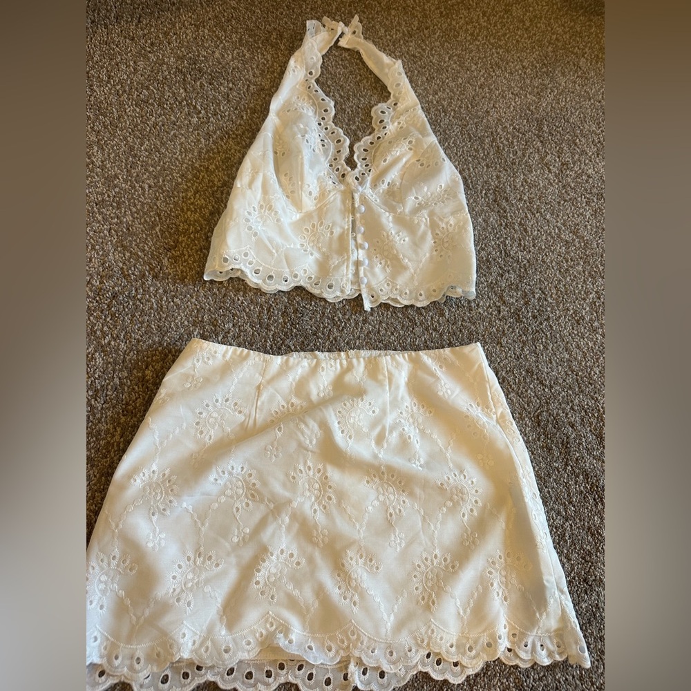 Halter top and low rise skirt